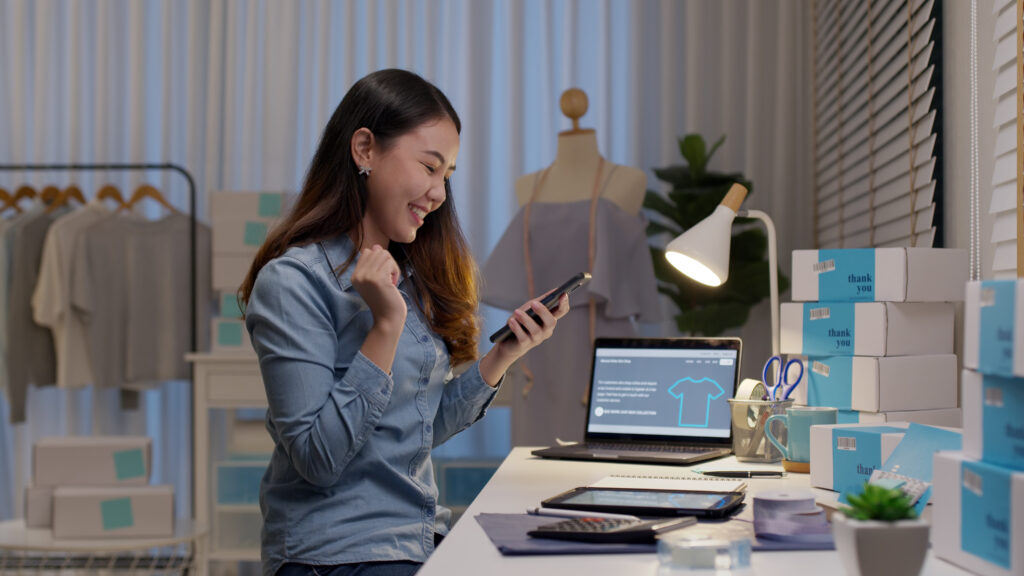 woman looking at her phone