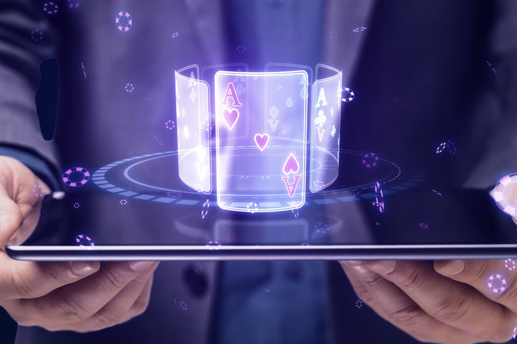 holographic playing cards on a tablet